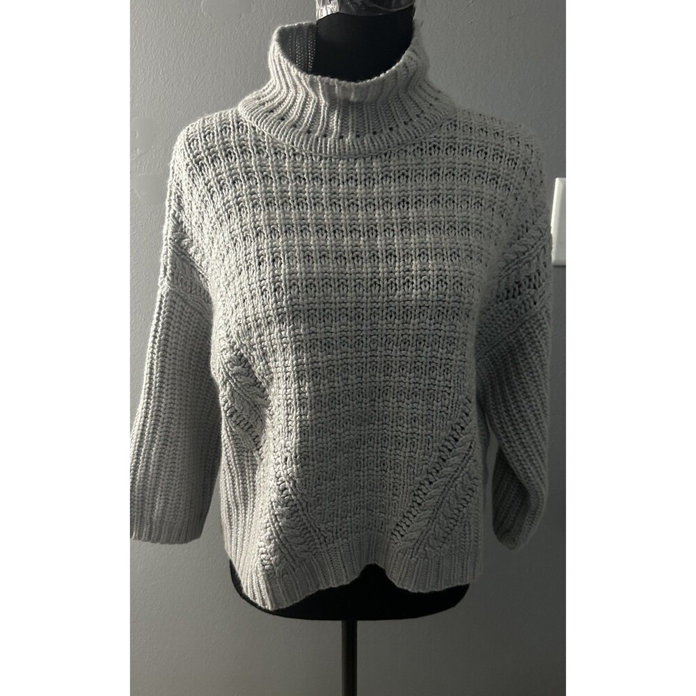 Autumn Cashmere Women's Gray Cashmere Blend Sweater Chunky Knit Pullover Sz XS